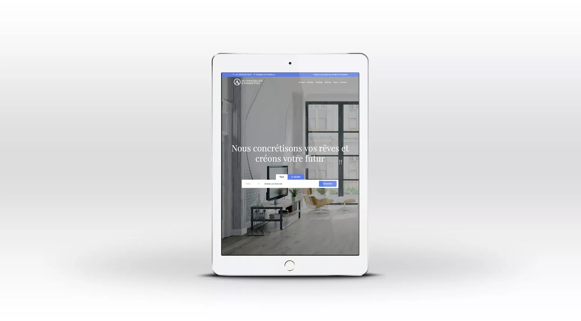 Site internet AO immobilier et Marketing by Creavolution 2025 ipad
