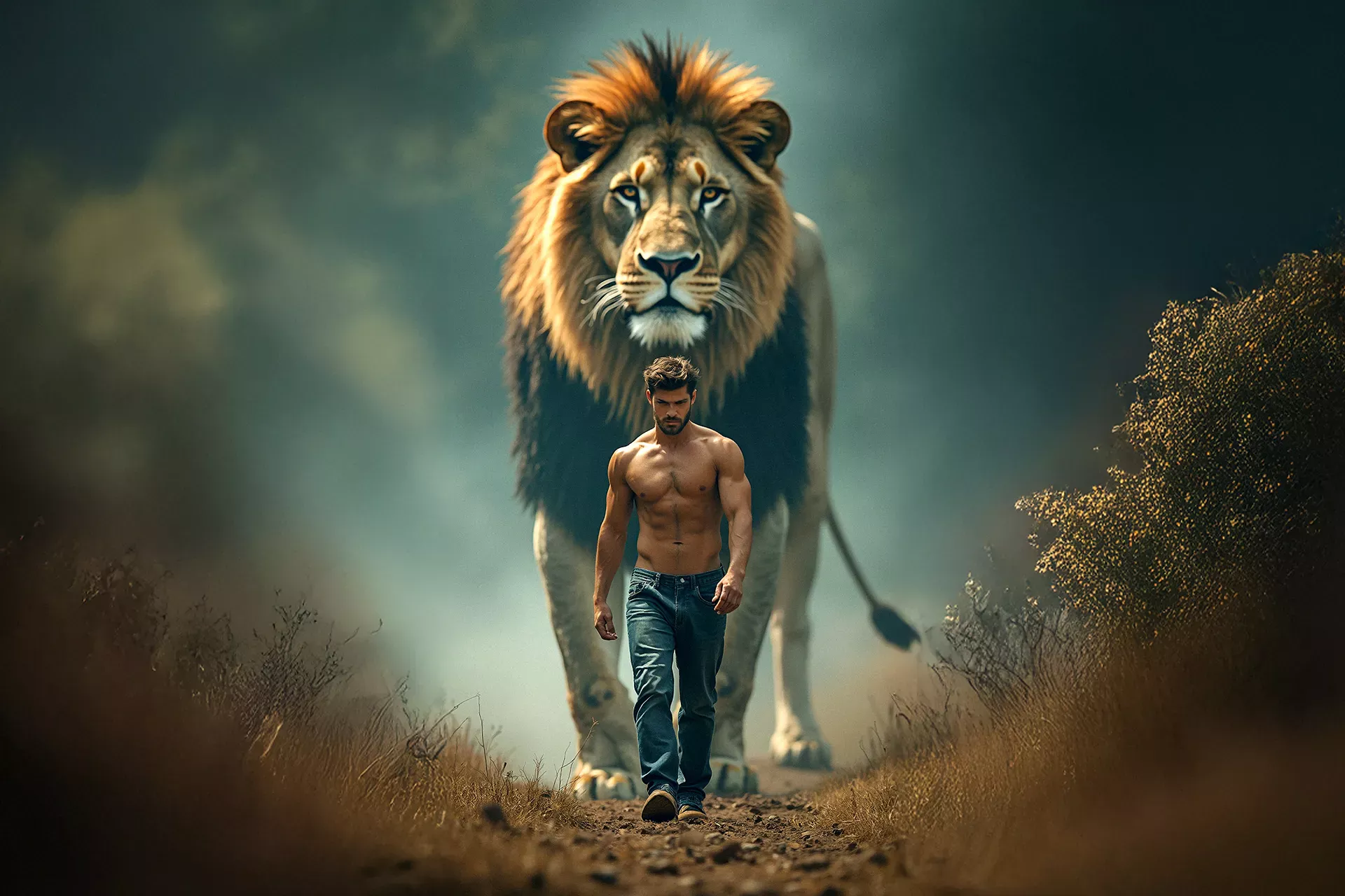 Younglifts homme et lion